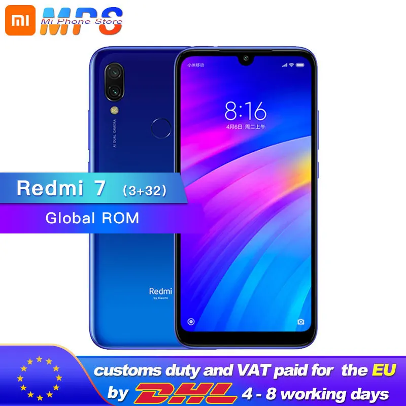 

Global ROM Xiaomi Redmi 7 32GB 3GB Snapdragon 632 Octa Core Mobile phone 4000mAh 12MP Camera 1520 x 720 6.26'' Full screen