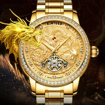 KINYUED Gold Dragon Design Mechanical Watch Men Stainless Steel Luminous Waterproof Automatic Watches Diamond Tourbillon Watch
KINYUED Gold Dragon Design Mechanical Watch Men Stainless Steel Luminous Waterproof Automatic Watches Diamond Tourbillon Watch