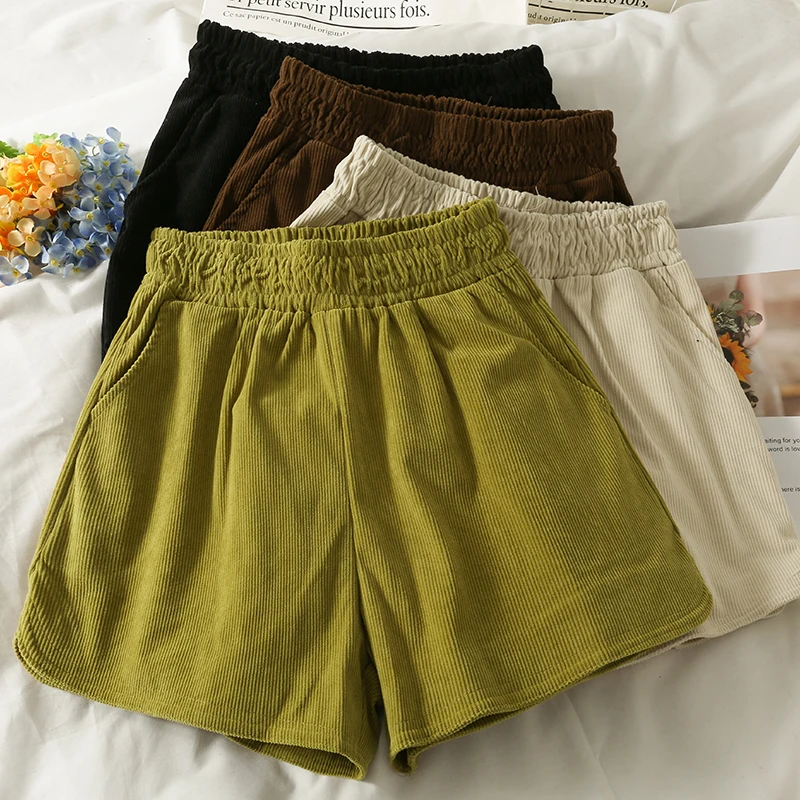 High Quality Vintage Corduroy Shorts Women Loose Casual Wide Leg Pants High Waist Spring Winter Clothing Elastic Waist Girls 
High Quality Vintage Corduroy Shorts Women Loose Casual Wide Leg Pants High Waist Spring Winter Clothing Elastic Waist Girls