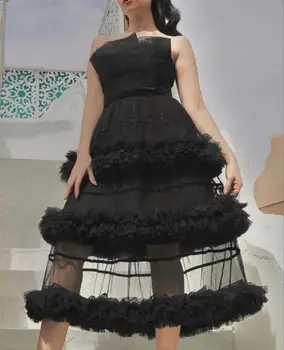 Black Short Evening Dresses Strapless Ruffles Illusion Islamic Dubai Saudi Arabic Long Tea Length Prom Evening Gown Prom Dress 
Black Short Evening Dresses Strapless Ruffles Illusion Islamic Dubai Saudi Arabic Long Tea Length Prom Evening Gown Prom Dress