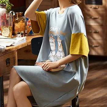 2020 Summer Cotton Sleepwear Women Nightdress Womens Cotton Cartoon Ladies Nightgown Sexy Nightwear Plus Size Home Sleep Dress 
2020 Summer Cotton Sleepwear Women Nightdress Womens Cotton Cartoon Ladies Nightgown Sexy Nightwear Plus Size Home Sleep Dress