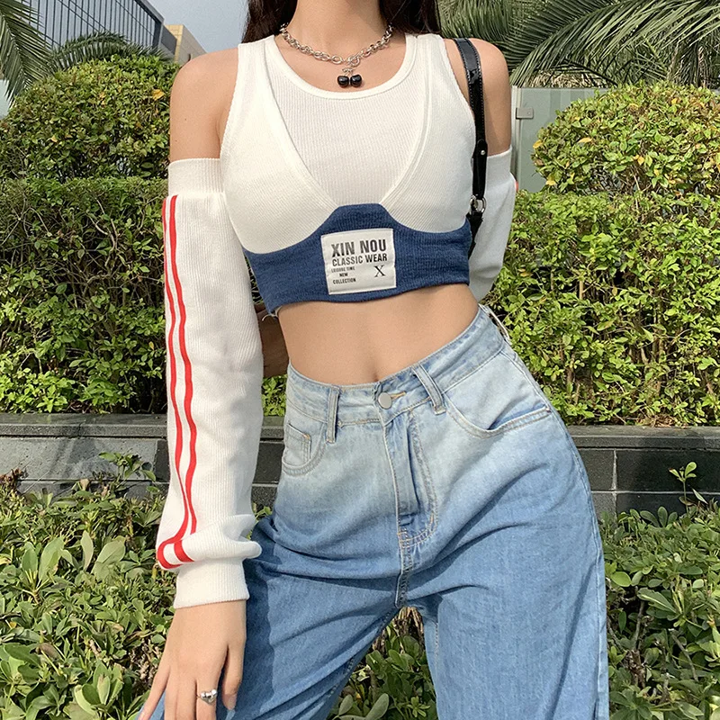 NCLAGEN Patchwork Letter Label Women T Shirt Separate Sleeve Crop Top Ropa 2020 Autumn Slim Fitness Bodycon Matching Clothes Tee 
NCLAGEN Patchwork Letter Label Women T Shirt Separate Sleeve Crop Top Ropa 2020 Autumn Slim Fitness Bodycon Matching Clothes Tee