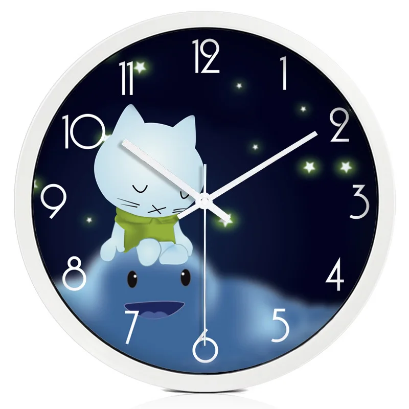 

Cute cartoon star and cat children's room decoration wall clock Round mute clocks