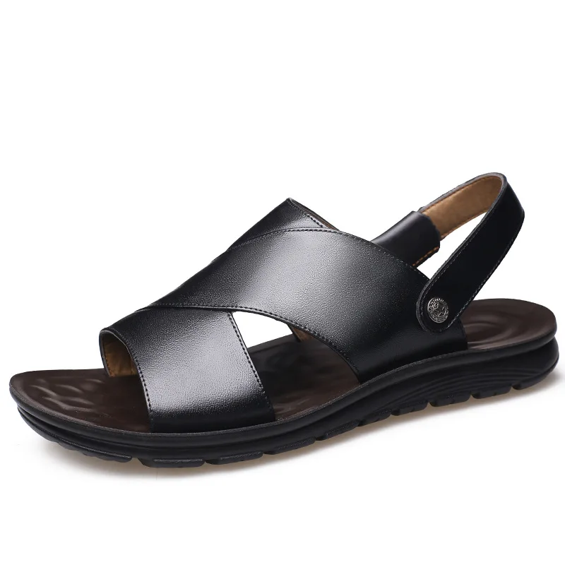 

2021 New Casual Fashion Men Shoes Slip-On Genuine Cow Leather Men Casual Sandals Soft Non-slip Beach Summer Men Sandals Flats