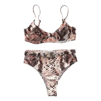 Women Sexy Snakeskin Bikini Set Push Up Underwire Bra High Waist Buckle Swimsuit 
Women Sexy Snakeskin Bikini Set Push Up Underwire Bra High Waist Buckle Swimsuit
