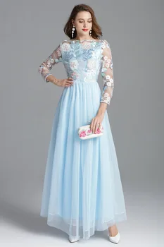 Embroidery Lace Sky Blue Evening Dresses Formal Party Gown 3/4 Sleeves Long Prom Dress Women vestidos de fiesta de noche 
Embroidery Lace Sky Blue Evening Dresses Formal Party Gown 3/4 Sleeves Long Prom Dress Women vestidos de fiesta de noche