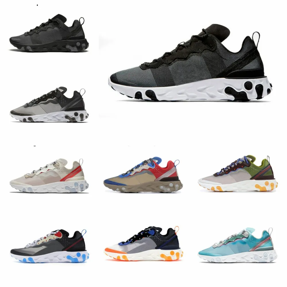 

2020 New react element 87 55 running shoes for men women lightweight triple Black white blue multicolmen trainers sport sneak