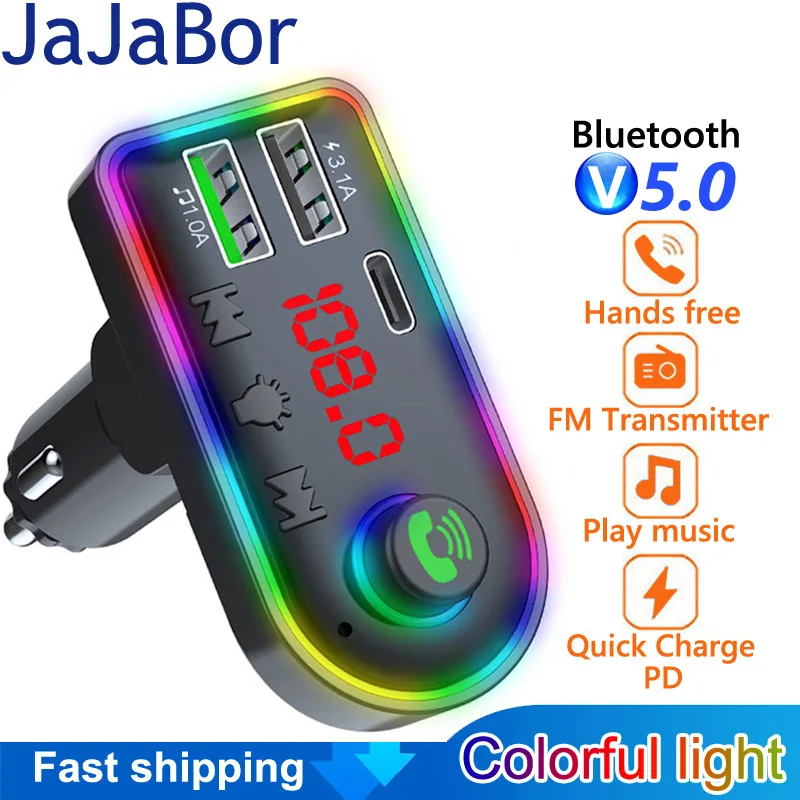 

JaJaBor FM Transmitter Bluetooth 5.0 Handsfree Car Kit Stereo Audio MP3 Player With 3.1A PD Fast Charger Wireless FM Modulator