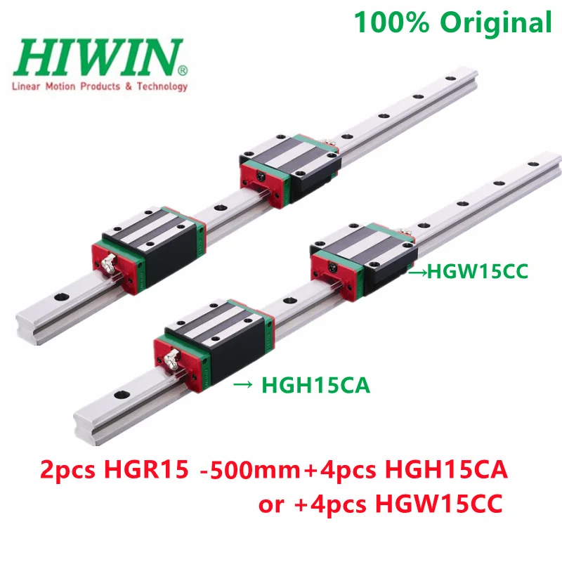 

100% Original HIWIN 2pcs linear guide rail HGR15 -500mm + 4pcs HIWIN HGH15CA Or + 4pcs HGW15CC linear blocks HGH15 HGW15