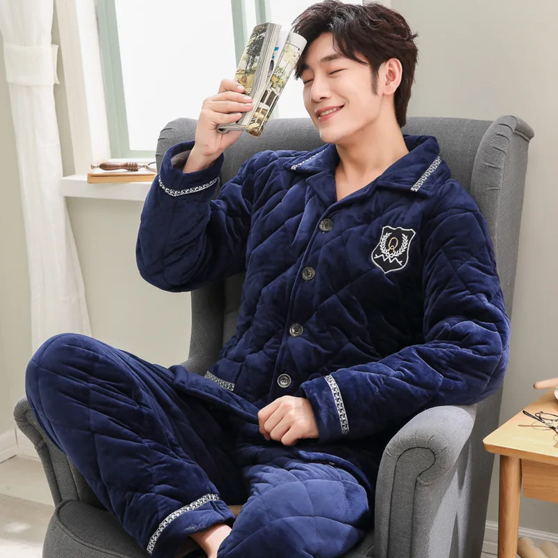 Men Pajamas Winter Three Layer Thick Crystal Velvet Quilted Suit Flannel Warm Tracksuit Winter Style 8312 Blue
Men Pajamas Winter Three Layer Thick Crystal Velvet Quilted Suit Flannel Warm Tracksuit Winter Style 8312 Blue