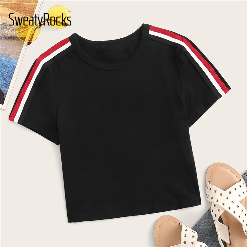 SweatyRocks Contrast Striped Top Streetwear Short Sleeve Ladies Side Stripe Tees 2019 Summer Casual Women Basics Crop T-Shirts
SweatyRocks Contrast Striped Top Streetwear Short Sleeve Ladies Side Stripe Tees 2019 Summer Casual Women Basics Crop T-Shirts