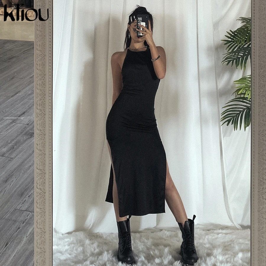 Woman Sexy Backless Chain Sleeveless Halter Dress jkp4290