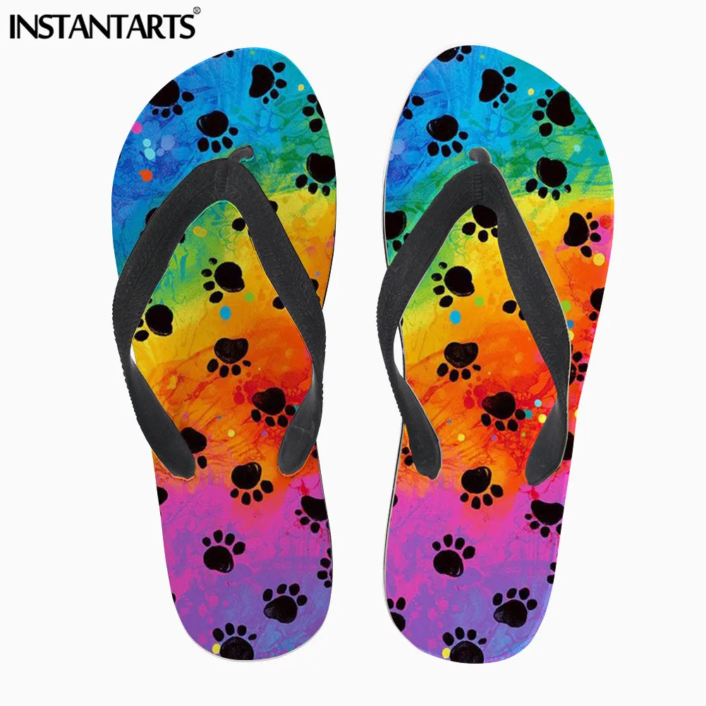 

INSTANTARTS Colorful Animal Paw Print Flip Flops Women Summer Ladies Soft Rubber Flipflops Casual Outside Sandals Home Slippers