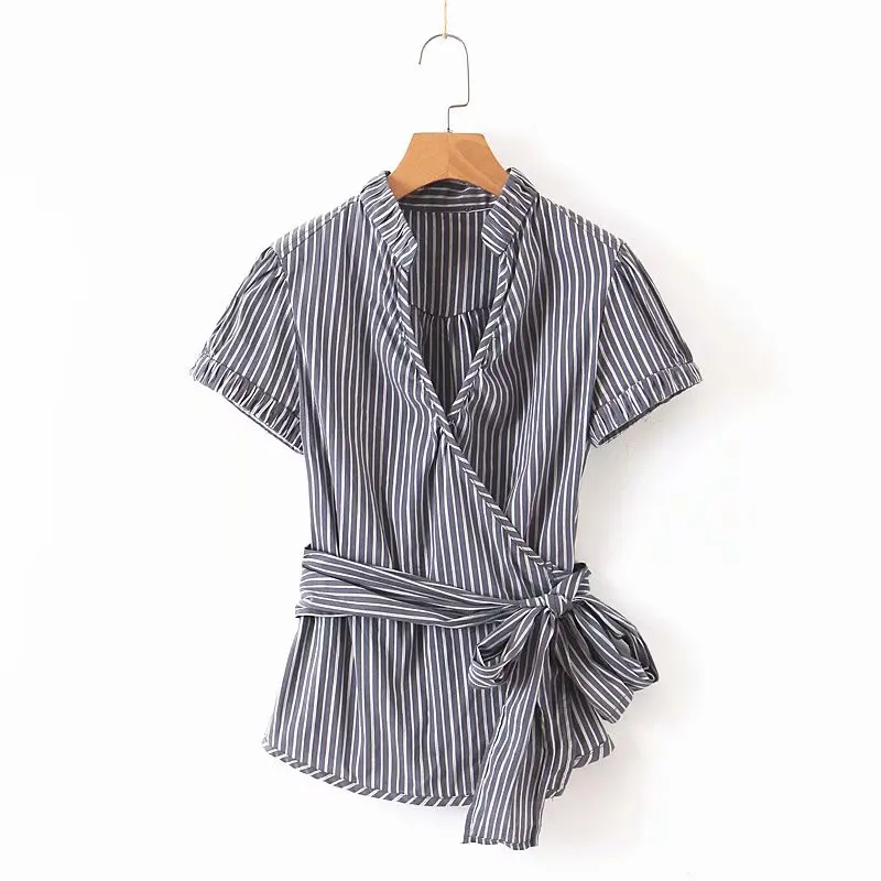 Europe And America 2019 Summer WOMEN'S Dress New Style Stripes Waist Hugging Lace-up Loose Tops Versatile Short-sleeved Shirt
Europe And America 2019 Summer WOMEN'S Dress New Style Stripes Waist Hugging Lace-up Loose Tops Versatile Short-sleeved Shirt