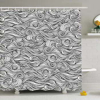 

Shower Curtain Set with Hooks 60x72 Textured Fashion Black Skin Design White Abstract Element Handdrawn Nature Hair Web Textures