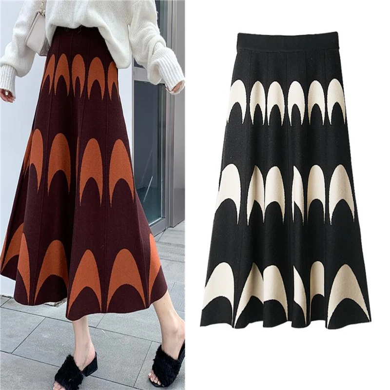 Autumn Winter Women Knitted Skirt Fashion Geometric Pattern Warm Elastic Waist Long Skirts Womens Elegant Ladies Skirt SL194 
Autumn Winter Women Knitted Skirt Fashion Geometric Pattern Warm Elastic Waist Long Skirts Womens Elegant Ladies Skirt SL194