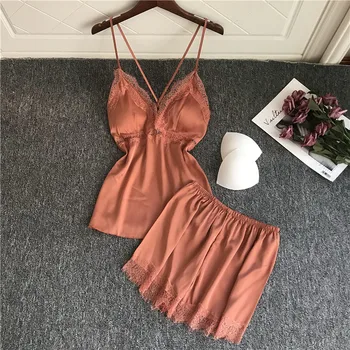 BZEL Two Pieces Summer Pyjamas Sleepwear Ladies Sexy Silk Satin Pajamas For Women Lace Replaceable Chest Pad Sleeveless Top Pjs
BZEL Two Pieces Summer Pyjamas Sleepwear Ladies Sexy Silk Satin Pajamas For Women Lace Replaceable Chest Pad Sleeveless Top Pjs