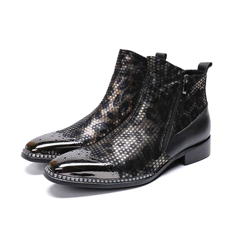 zipper Double Genuine Leather ankle boots fashion Bullock carved dress shoes pointed toe Martin boots big size 46 
zipper Double Genuine Leather ankle boots fashion Bullock carved dress shoes pointed toe Martin boots big size 46