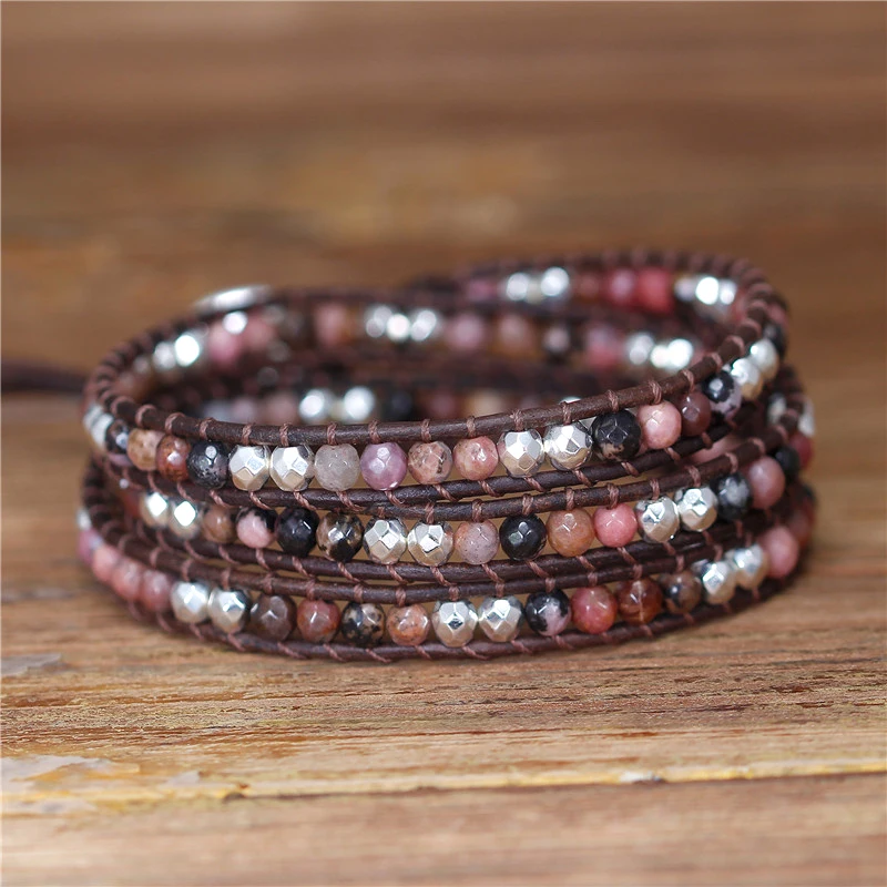 

Exclusive Fancy Bead Wrap Bracelets W/ Natural Stone Triple Statement Bracelet Leather Bijoux Bohemian Jewelry Dropship