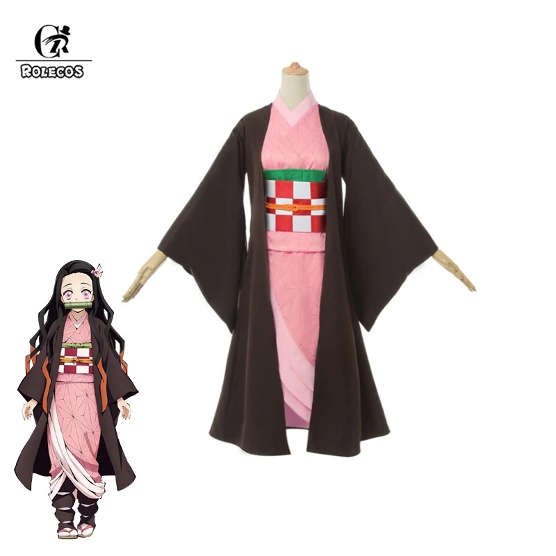 ROLECOS Аниме Костюм демон Slayer Косплей Nezuko кимоно Женский Kimetsu no Yaiba женское Розовое
