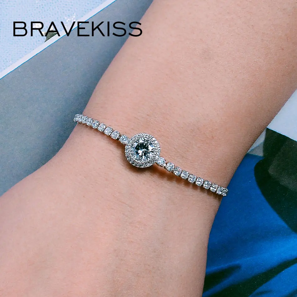 

Bravekiss Friendship Round Wedding Cubic Zircon Charm Bracelets for Women Clear Zirconia Jewel Fashion Accessories BUB0188