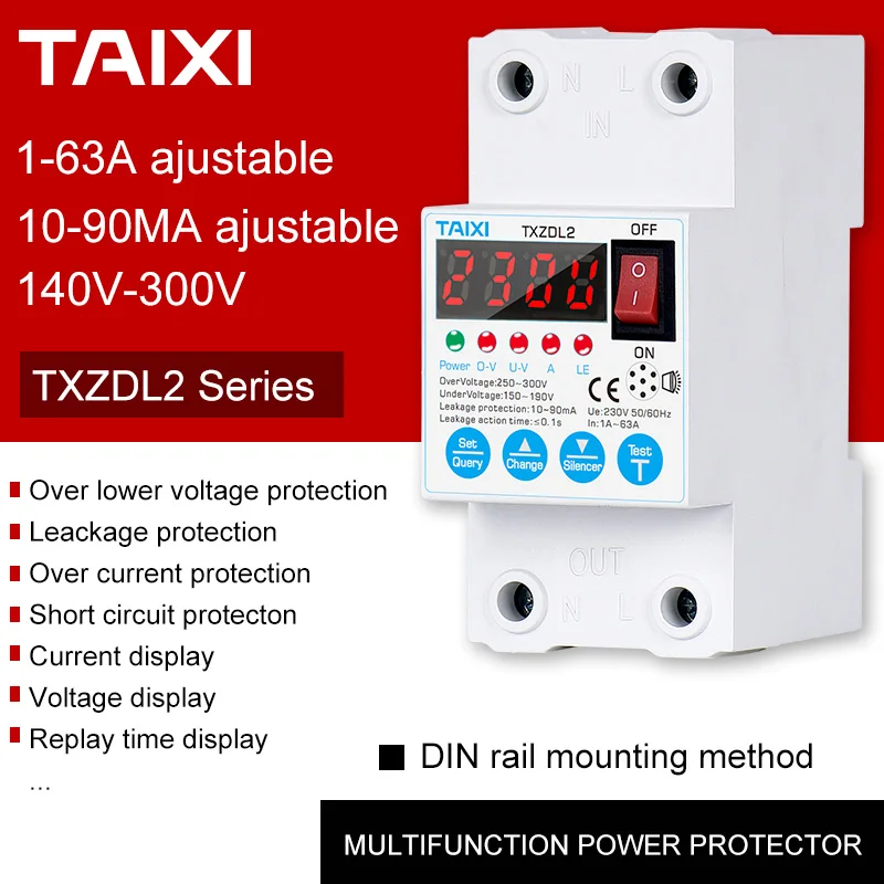 Over Lower Voltage Protector Self Recovery Circuit Breaker 40A 63A Current Ajustable Protective Device Digital Display RCBO
Over Lower Voltage Protector Self Recovery Circuit Breaker 40A 63A Current Ajustable Protective Device Digital Display RCBO