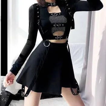 Women Gothic T-shirt Sexy Female Punk Fashion Black Openwork Rivet Long Sleeve Tee Shirt Short Tops
Women Gothic T-shirt Sexy Female Punk Fashion Black Openwork Rivet Long Sleeve Tee Shirt Short Tops
