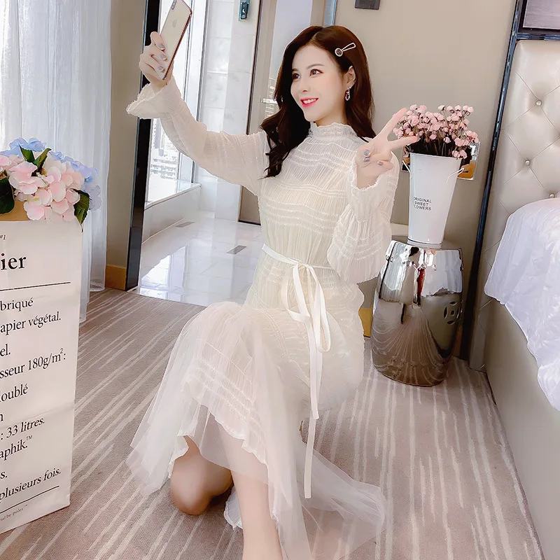 2020 Spring WOMEN'S Dress New Style Early Spring High-waisted Lace-up Dress Women's Gauze Joint over-the-Knee Medium-length Dres
2020 Spring WOMEN'S Dress New Style Early Spring High-waisted Lace-up Dress Women's Gauze Joint over-the-Knee Medium-length Dres