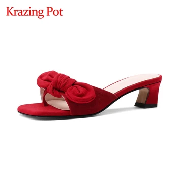 Krazing pot sheep suede butterfly-knot sweet pleated mature square toe med strange heel summer shoes slip on sandals women L08 
Krazing pot sheep suede butterfly-knot sweet pleated mature square toe med strange heel summer shoes slip on sandals women L08