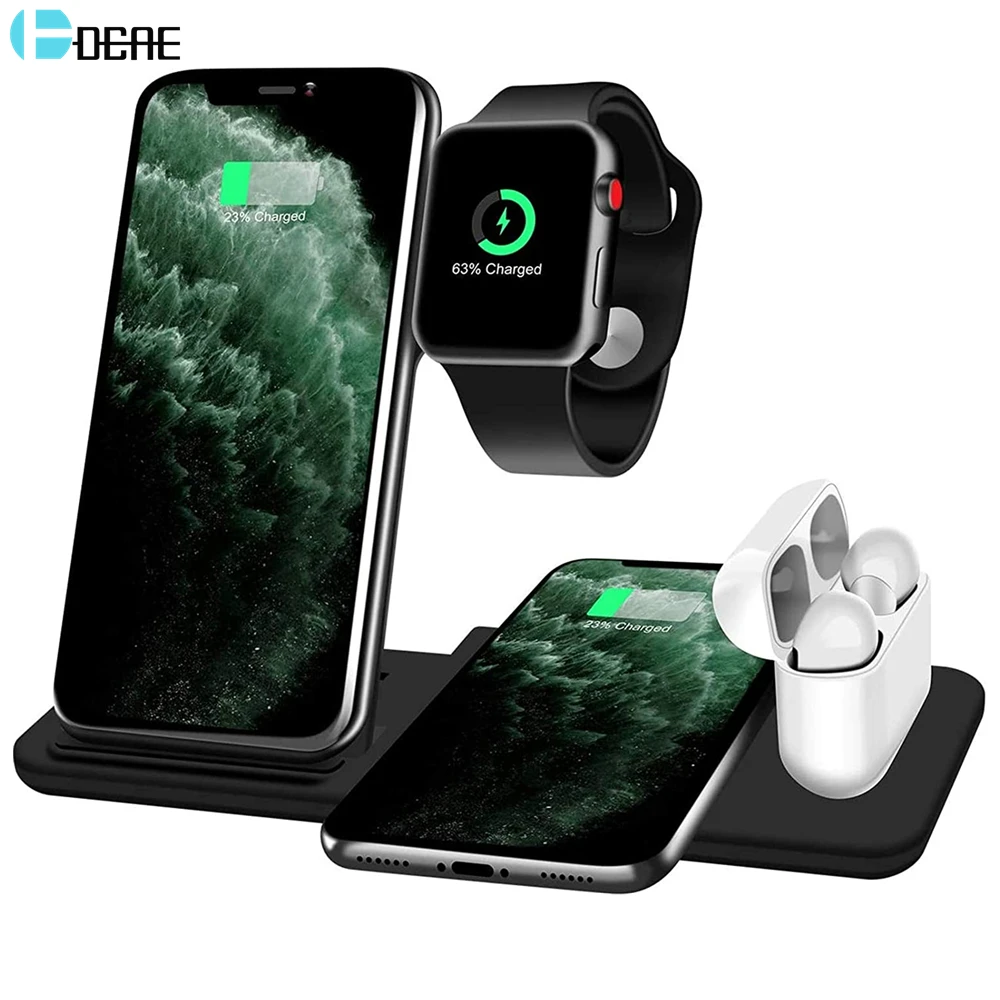 

4 in 1 Wireless Charger Stand for Apple Watch 7 6 5 Airpods Pro 15W Fast Charging Station Dock For iPhone 14 13 12 11 XS XR X 8