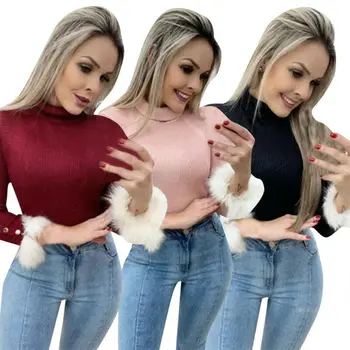 Turtleneck OL Autumn Winter Sweater Women Long Sleeve Casual Slim Tops 2019 New Ladies Button Soild Plush Fur Sleeve Tee
Turtleneck OL Autumn Winter Sweater Women Long Sleeve Casual Slim Tops 2019 New Ladies Button Soild Plush Fur Sleeve Tee