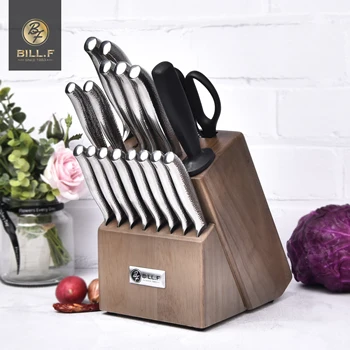 BILL.F Kitchen Knife Set 18 Pieces Knife Set with Wooden Block and Sharpener, Stainless Steel Kitchen Knives and Scissors Bloc
BILL.F Kitchen Knife Set 18 Pieces Knife Set with Wooden Block and Sharpener, Stainless Steel Kitchen Knives and Scissors Bloc