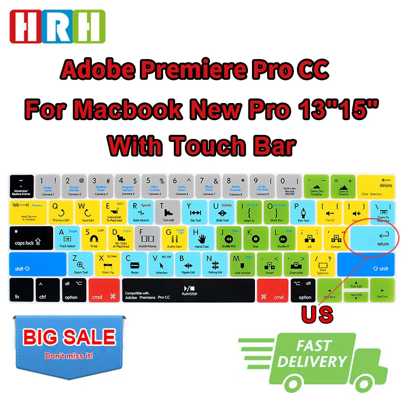 HRH Adobe Premiere Pro CC Hotkey Function Shortcut Silicone Keyboard Cover Keypad Skin for Macbook Pro13 15Touch Bar A1706/A2159
HRH Adobe Premiere Pro CC Hotkey Function Shortcut Silicone Keyboard Cover Keypad Skin for Macbook Pro13 15Touch Bar A1706/A2159