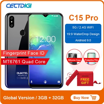 

OUKITEL C15 Pro Android 9.0 3GB 32GB Mobile Phone MT6761 Fingerprint Face ID 2.4G/5G WiFi Waterdrop Screen 4G LTE Smartphone