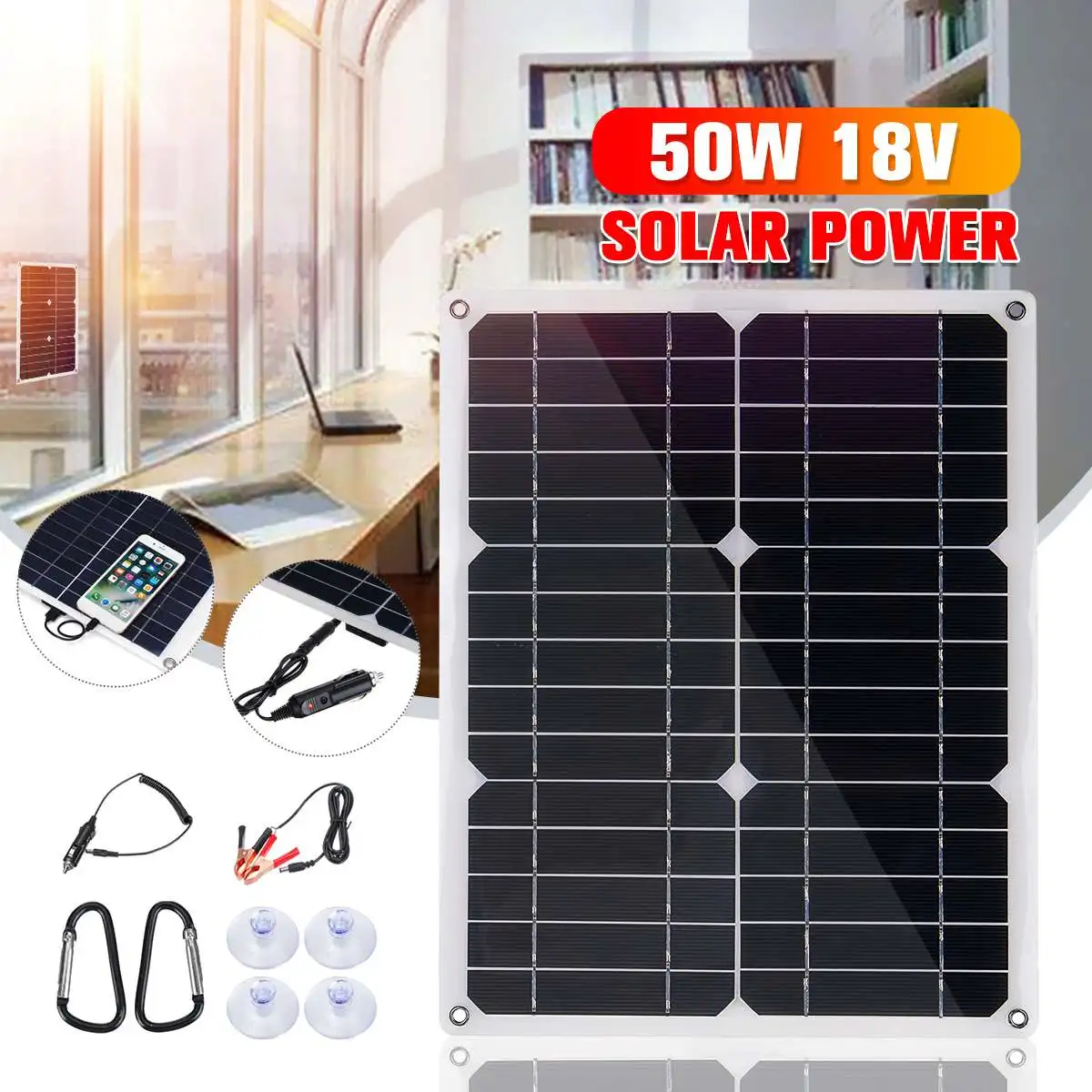 50W 18V Mono Solar Panel Dual 12V/5V DC USB Monocrystaline Flexible Solar Charger For Car RV Boat Battery Charger
50W 18V Mono Solar Panel Dual 12V/5V DC USB Monocrystaline Flexible Solar Charger For Car RV Boat Battery Charger