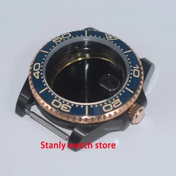 Sapphire glass 40mm black pvd coated stainless steel watch case blue ceramic bezel fit ETA 2836 Miyota 8215 821A movement 
Sapphire glass 40mm black pvd coated stainless steel watch case blue ceramic bezel fit ETA 2836 Miyota 8215 821A movement