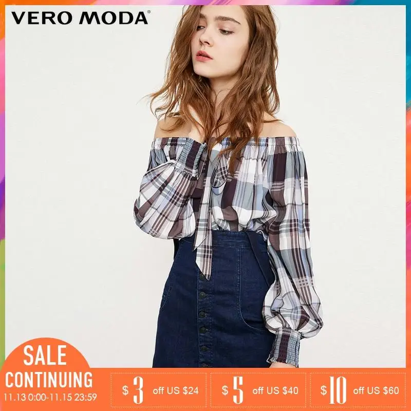Vero Moda 2019 весна лето новые женские эластичные лодочкой шеи воздушные шары рукава