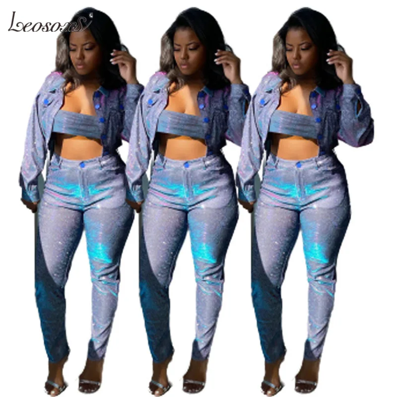 Women's Suit 2020 Fall Winter New Magic Filament Shiny Fashion Jacket Coat+Long Pants Three-piece Set For Lady Street Clubwear
Women's Suit 2020 Fall Winter New Magic Filament Shiny Fashion Jacket Coat+Long Pants Three-piece Set For Lady Street Clubwear