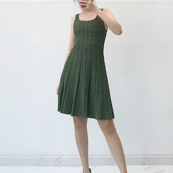 Women Green Knit Sling Dress Off-shoulder Pleated Sleeveless A-line Square Collar Beadings Ladies Mini Dress Female Clothes
Women Green Knit Sling Dress Off-shoulder Pleated Sleeveless A-line Square Collar Beadings Ladies Mini Dress Female Clothes
