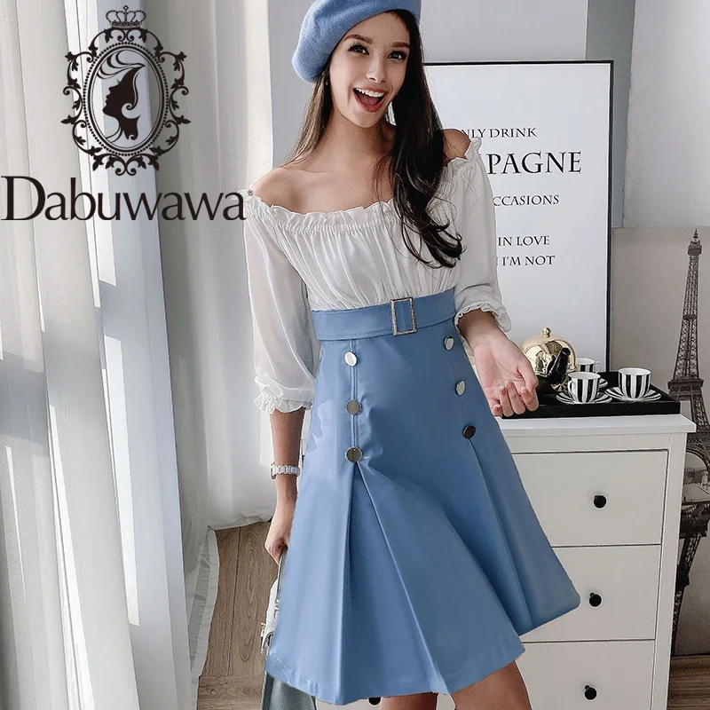 Dabuwawa White and Blue Patchwork A-Line Dress Women Autumn Sexy Slash Neck Short Sleeve Button Dresses Office Lady D18CDR067
Dabuwawa White and Blue Patchwork A-Line Dress Women Autumn Sexy Slash Neck Short Sleeve Button Dresses Office Lady D18CDR067