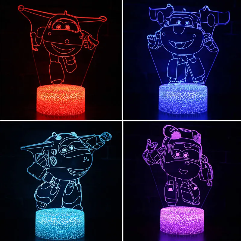 Super Wings Toys for Children 3D LED Night Light Airplane Robot Donnie Dizzy Cartoon Night Light Lamp for Children Gift Lamp