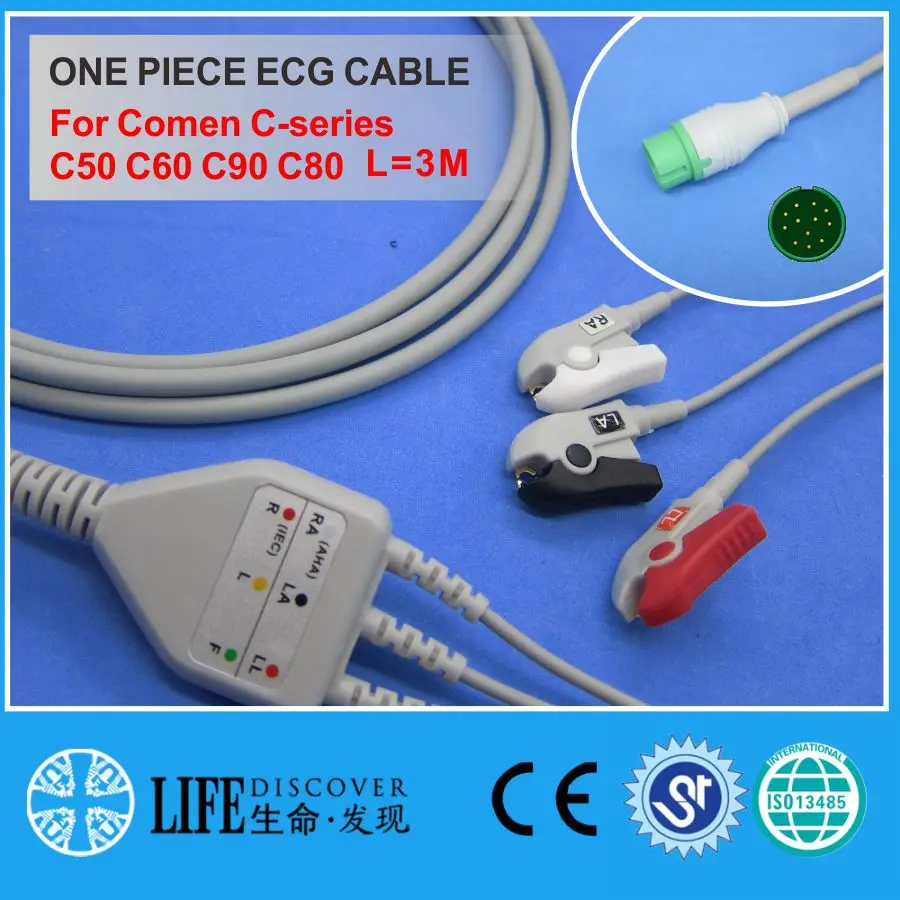 Кабель ЭКГ с 3 зажимами для контроля пациента Comen C-series C50 C60 C90 C80 |