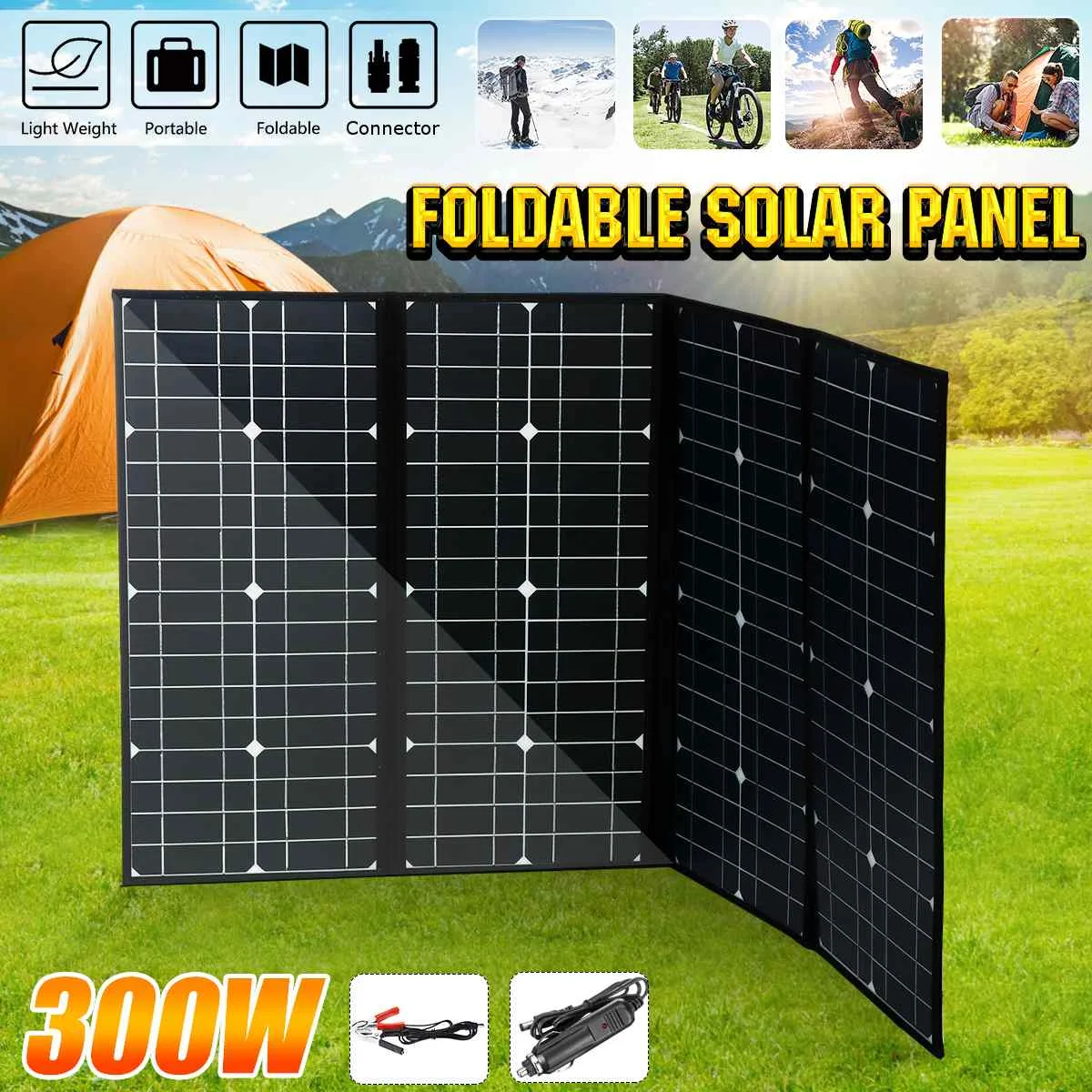 300W 18V Foldable Monocrystalline Solar Panel with 5V USB Port For Camping/Boat/RV/Travel/Home Working
300W 18V Foldable Monocrystalline Solar Panel with 5V USB Port For Camping/Boat/RV/Travel/Home Working
