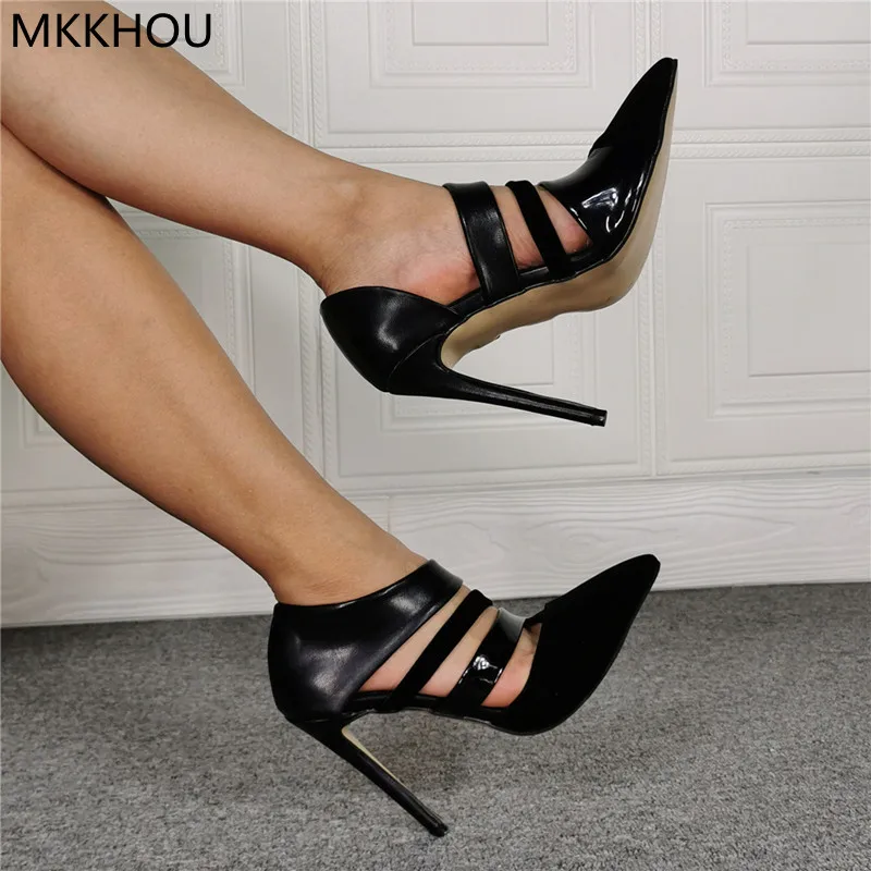

MKKHOU Fashion Pumps New Original Design Black High Heels Pointed Strap Combination Stiletto 12cm High Heels Office All-match