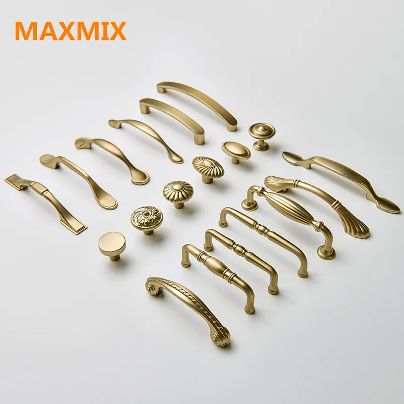 Фото MAXMIX 76mm 96mm 128mm High-end Gold Solid Cabinet Knobs and Handles Drawer Furnitures Cupboard Wardrobe golden  Обустройство | Ручки шкафа (4000163938282)