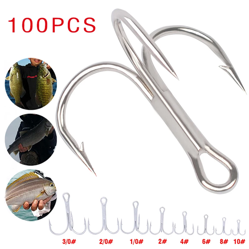100pcs/ Set Treble Fishing Hooks High Carbon Steel Barbed Fishhooks Super Sharp Triple Hooks Sea Tackle Accessories
100pcs/ Set Treble Fishing Hooks High Carbon Steel Barbed Fishhooks Super Sharp Triple Hooks Sea Tackle Accessories