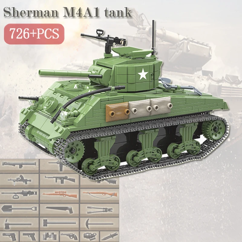 726 шт военные US Sherman M4A1 Танк строительные блоки WW2 техника город детей полицейский