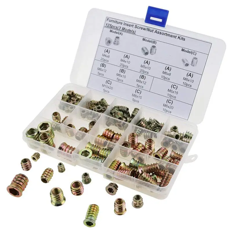 125pcs M4/M5/M6/M8/M10 Furniture Hex Drive Head Nut Threaded For Wood Insert Metric Assortment Kit
125pcs M4/M5/M6/M8/M10 Furniture Hex Drive Head Nut Threaded For Wood Insert Metric Assortment Kit