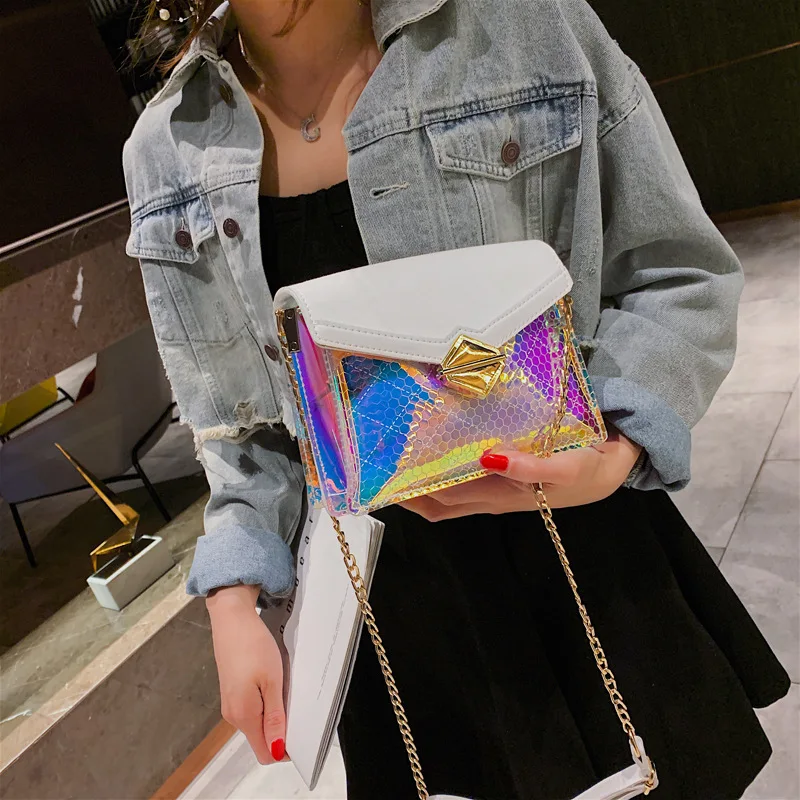 Laser jelly handbag 2019 new fairy diamond chain shoulder Messenger bag 
Laser jelly handbag 2019 new fairy diamond chain shoulder Messenger bag