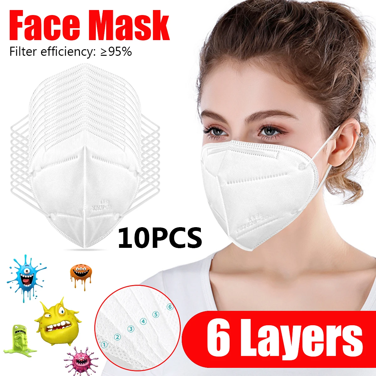 10PCS KN95 95% Filtraion CE Certification Face Mouth Mask Protection Respirator Reusable Dustproof Anti-fog Face Mouth Mask
10PCS KN95 95% Filtraion CE Certification Face Mouth Mask Protection Respirator Reusable Dustproof Anti-fog Face Mouth Mask